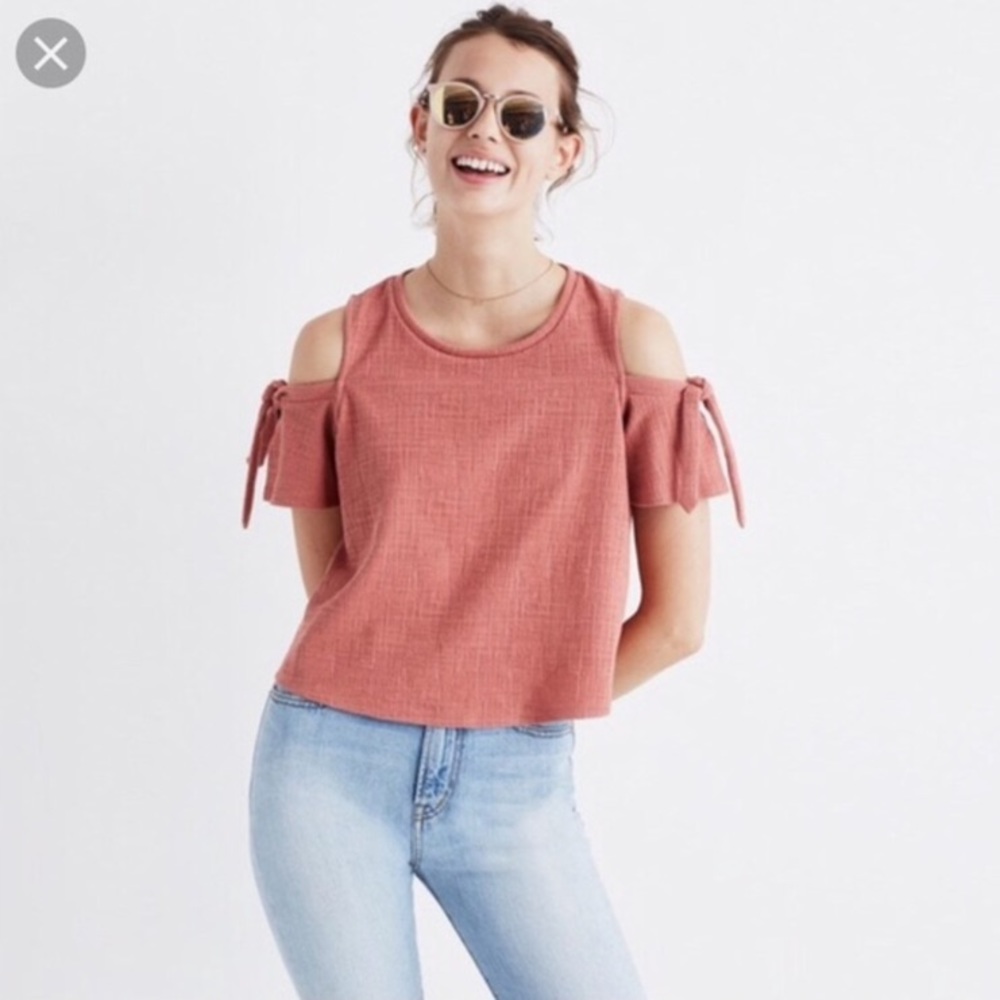 Madewell Blush Pink Bow Off the Shoulder Crop Top